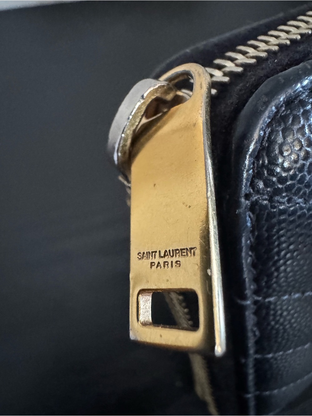 Saint Laurent Black Chevron Quilted Zip-Around Wallet with Gold YSL Emblem - Picture 2 of 6